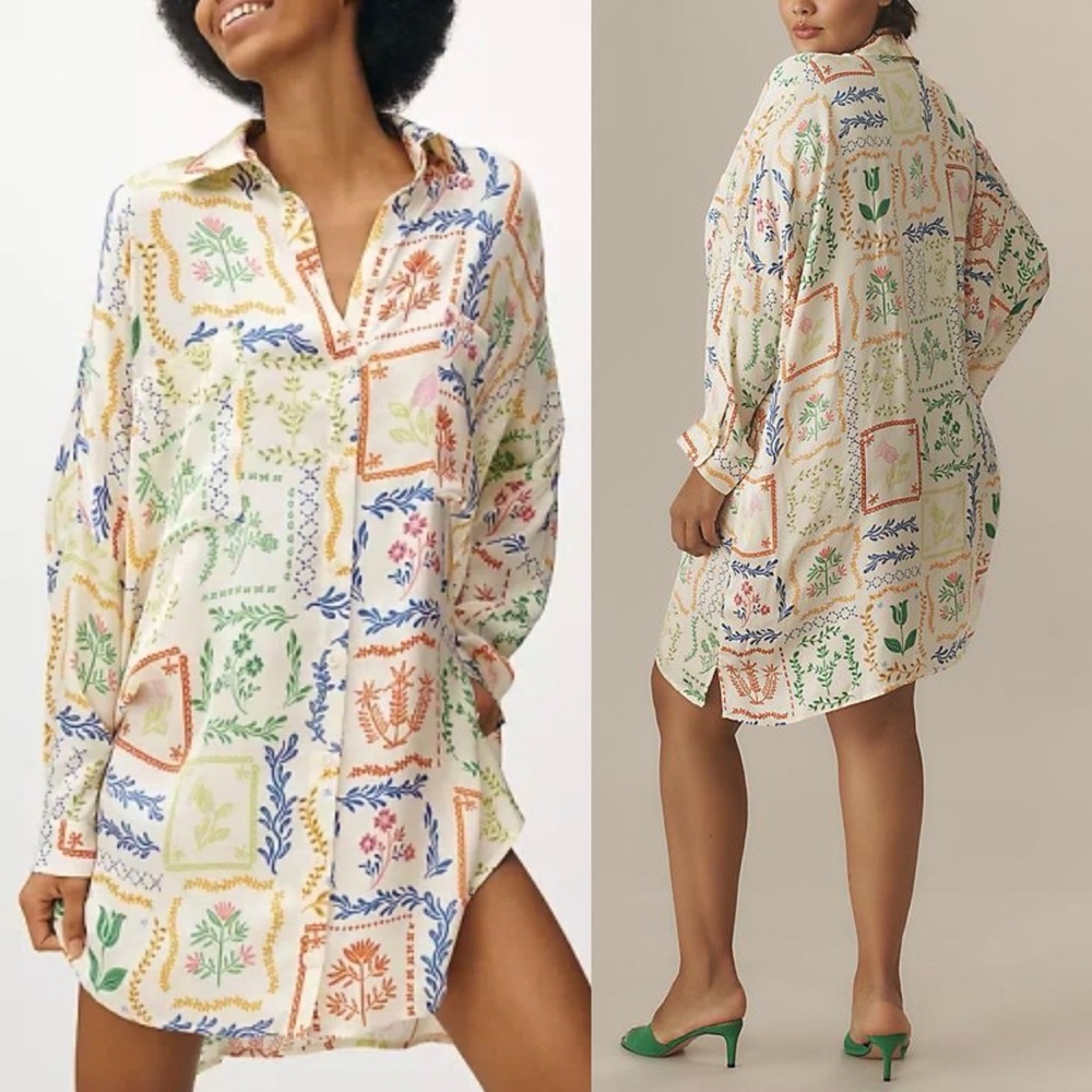 Anthropologie Corey Lynn Calter Rare Floral Colorblock Shirt Dress